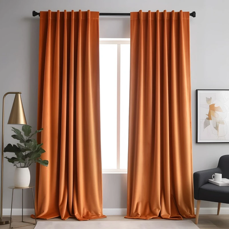 Aljctns Orange Velvet Curtains 84 inches Long for Living Room Luxury 85% Blackout Velvet Curtains for Bedroom,Thermal Insulated Super Soft Window Drapes Rod Pocket & Back Tab,52" W x 84" L,2 Panels