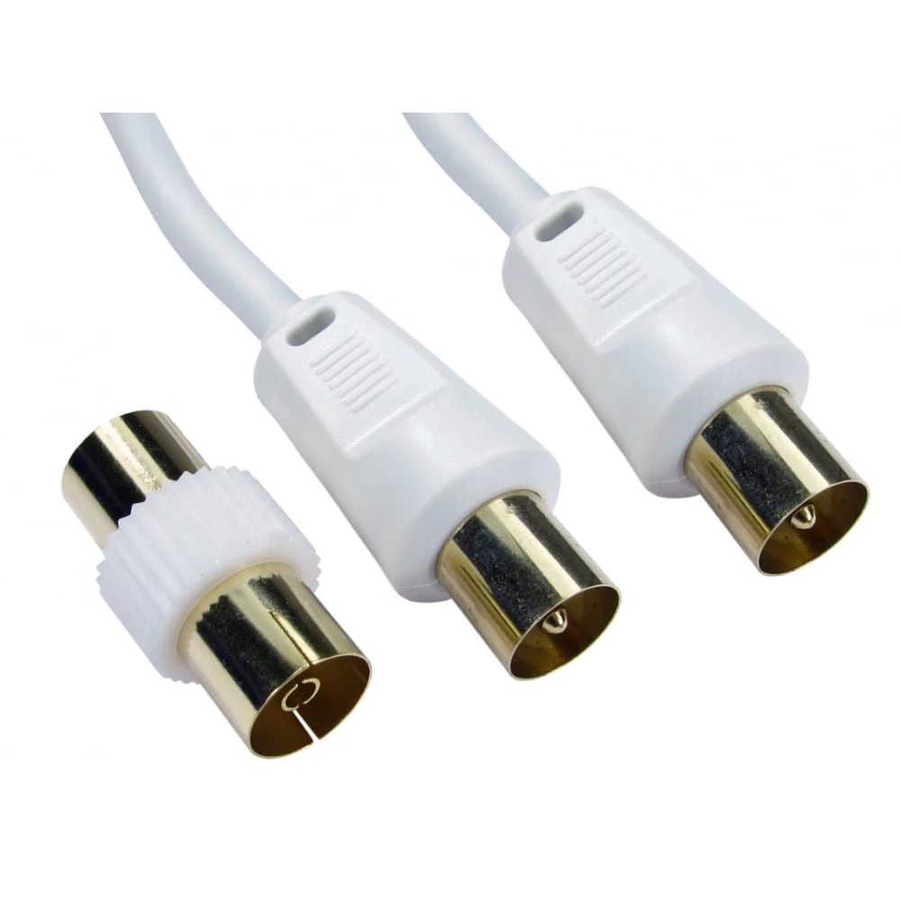 ALIDA SYSTEMS - 5m Aerial Coaxial Cable with Gold-Plated Connectors, Male to Male RF Coax Lead with Female Adapter Coupler for Freeview, Freesat, Sky, Virgin, BT, You View, Satellite TV - White