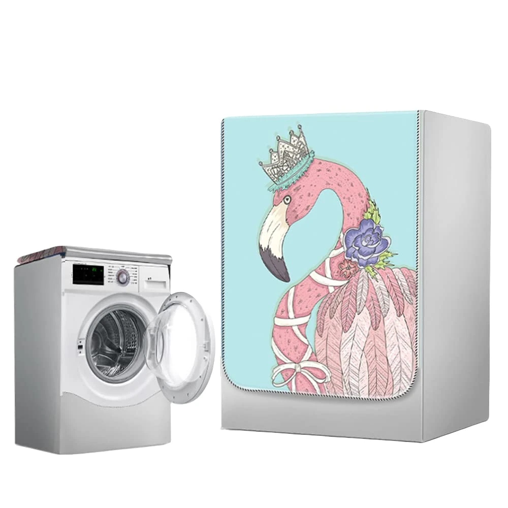 FANSU Washing Machine Cover Waterproof Dustproof Kawaii Front Load Washer Dryer Machine Cover Protector Sunscreen Washer Protection Tumble Dryer Cover for Front Loading (Flamingo,M (8-10kg))