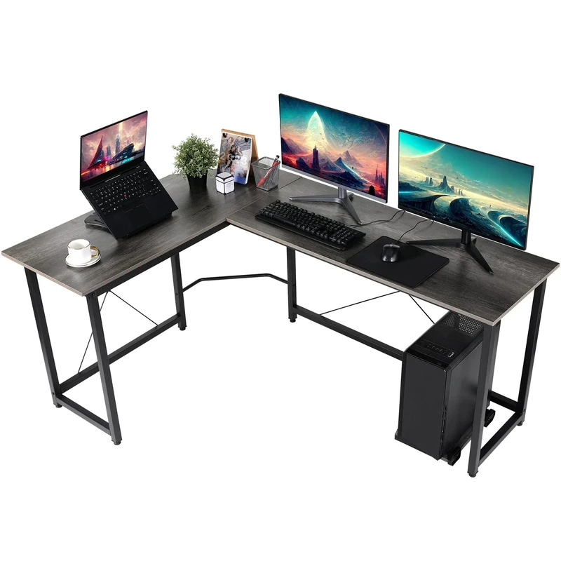 Clevich L-Shaped Corner Desk, Large Computer Gaming Desk with Iron Hooks, CPU Stand, Sturdy PC Laptop Table(66.5'' x 47.5'' x 29.3'')