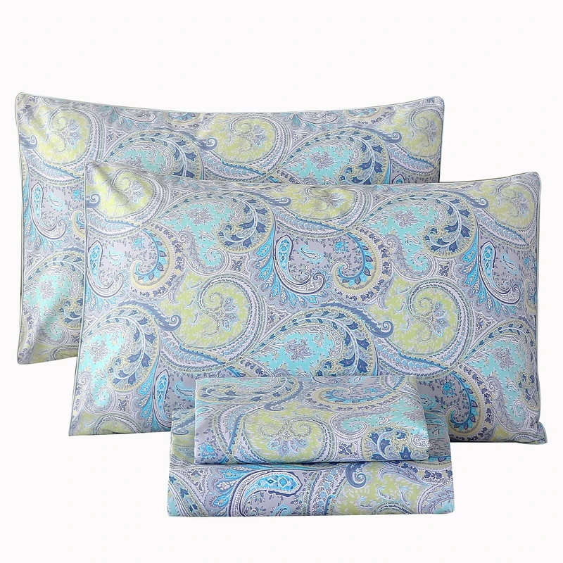 RYNGHIPY Cotton Sheets Floral Print Full Size Sheet Sets Flower Botanical Pattern Egyptian Cotton Bed Sheets Soft and Breathable Deep Pockets (Blue,Full Size)