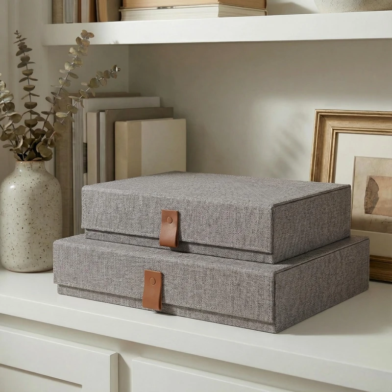 Decorative Photo Storage Boxes with Lids - Set of 2 Beautiful Linen Organizers Are Perfect to Safely Store Your Pictures, Documents, Scrapbooking Supplies, Keepsakes and Other Memories in Style