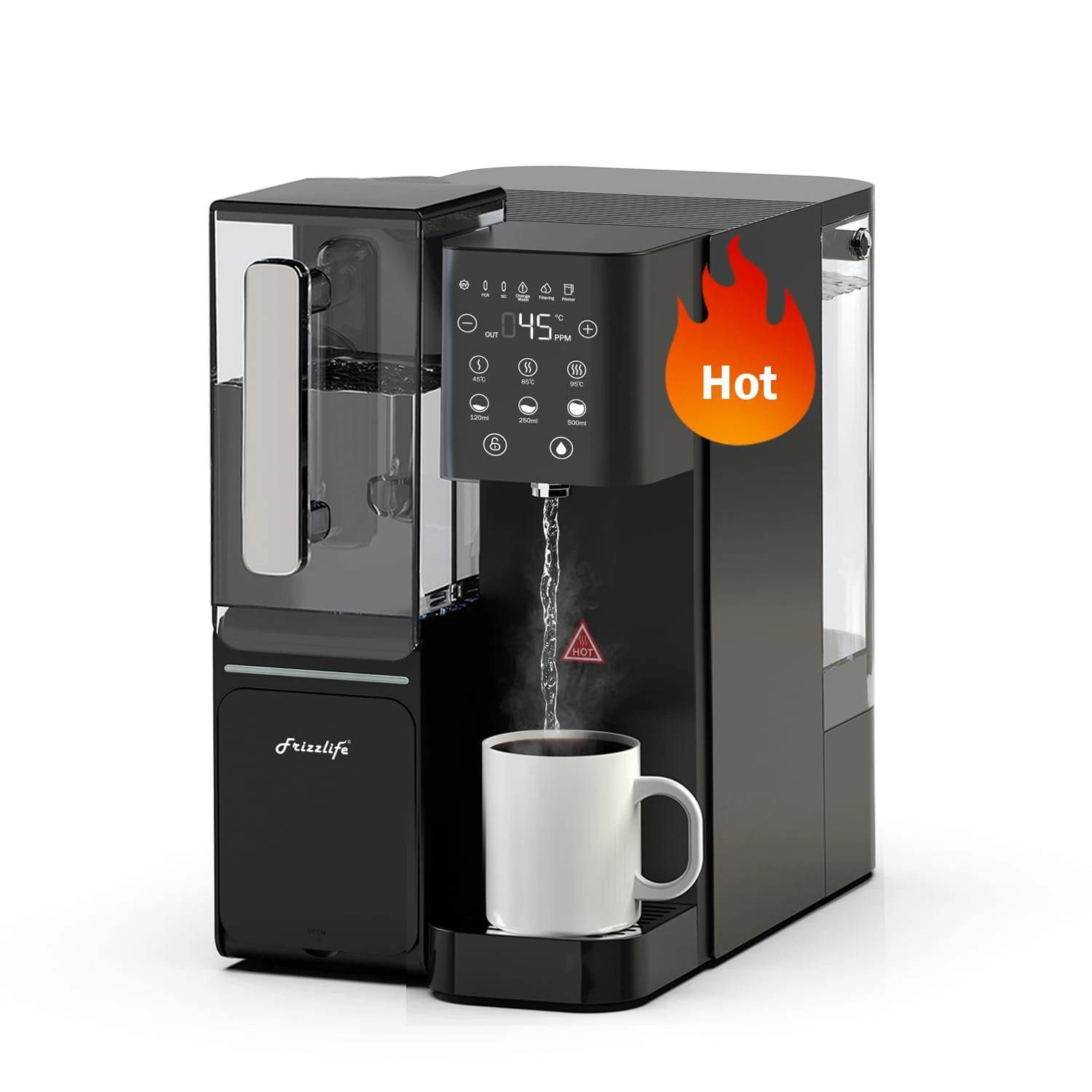 Frizzlife WB99-H Countertop Reverse Osmosis Water Filter, Instant Hot Water Dispenser, Alkaline RO System, NSF/ANSI 58 Certified Elements, Adjustable Temp & Volume, TDS & Filter Life Monitoring