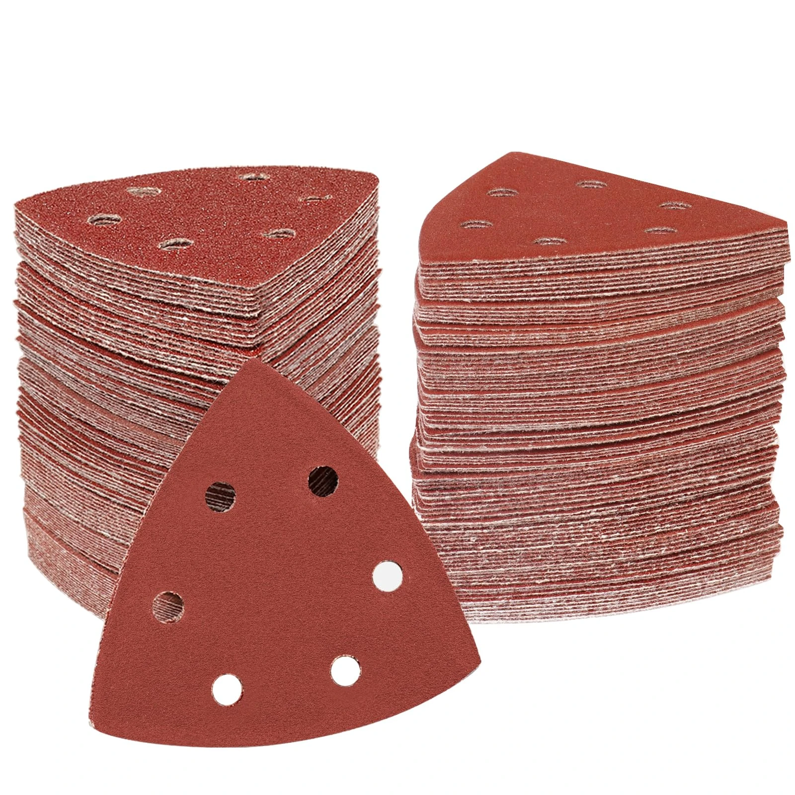 STEBRUAM Delta-Triangle Sanding Sheets,Sanding discs 65 Pieces Detail Sander Pads 6 Holes Triangle Sandpaper 100 Grits Triangle Sanding Pads 93 x 93 x 93 mm Sander Sheets