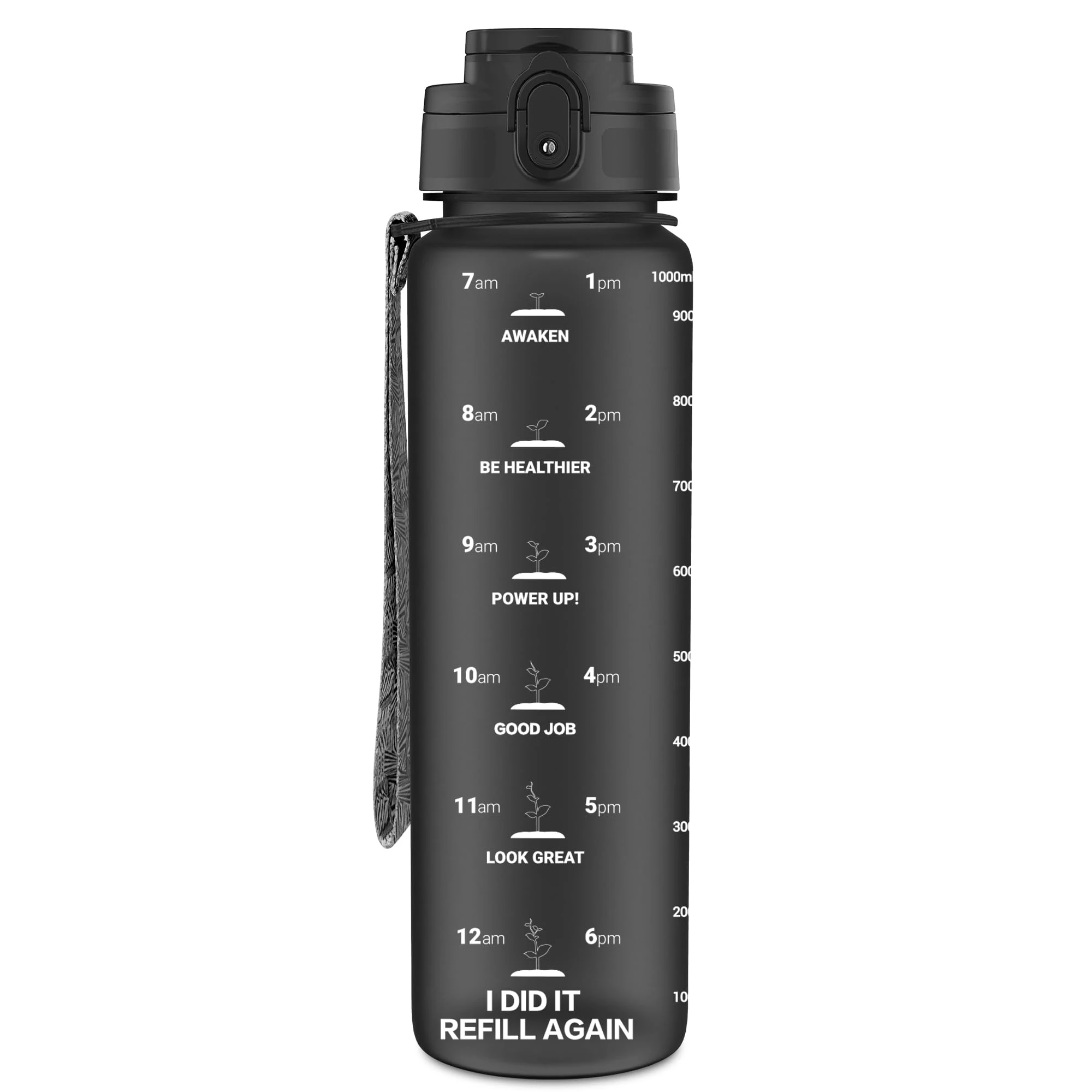 OLDLEY 1L/32oz Sports Water Bottle, 1000ml Motivational Drinks Bottle with Time Markings Leak Proof Drink & Lock Cover & No Straw, BPA Free for Adults Women Men Gym School Cycling Running Hiking