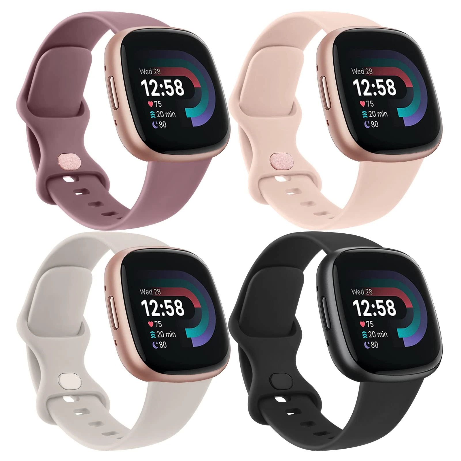 AK 4 Pack Straps Compatible with Fit bit Versa 4 Strap/Versa 3 Straps/Fit bit Sense 2 strap/Sense Stra p for Women Men,Soft Sport Watch Replacement Wristbands for Fitb it Versa 4/3/Sense 2(S,Pack H)