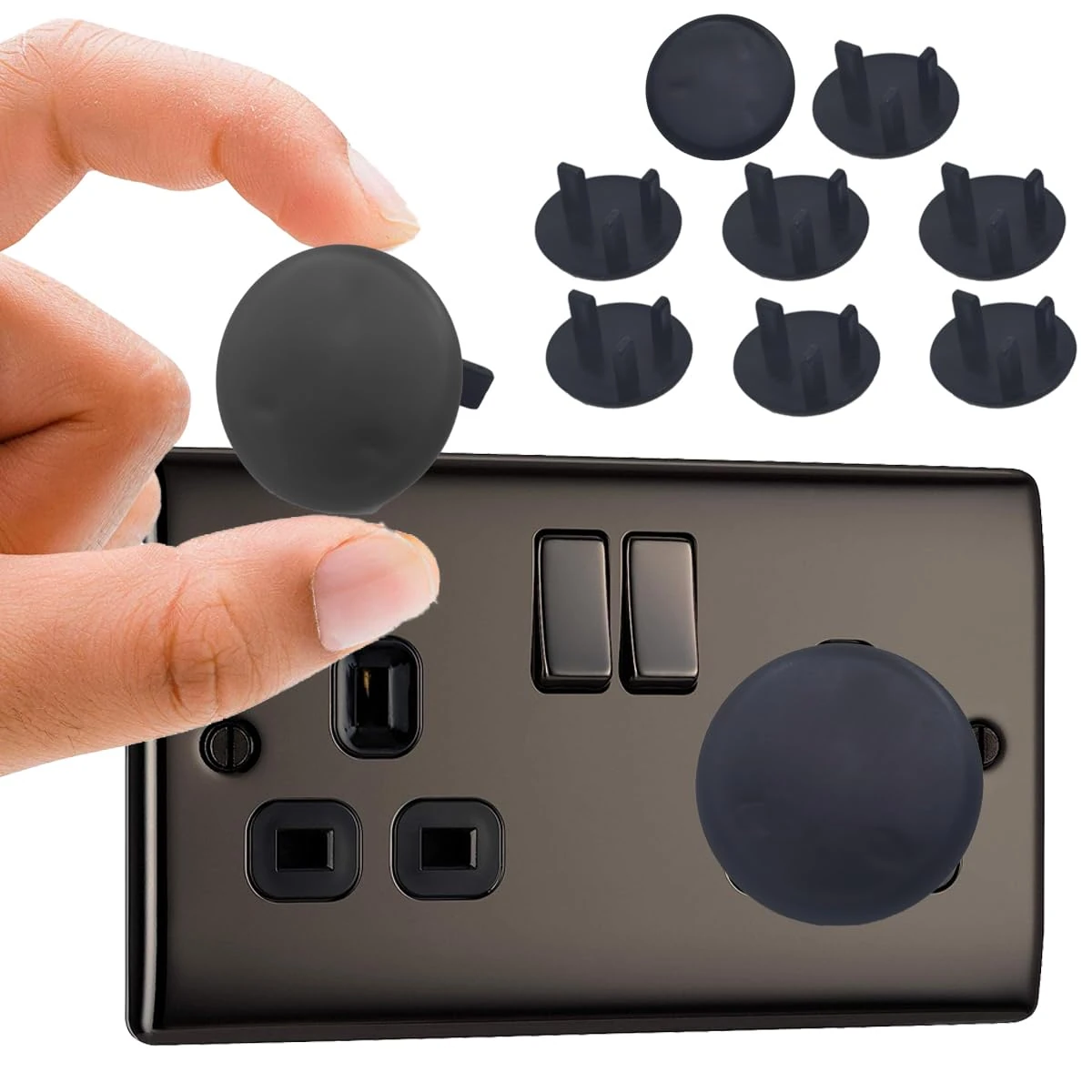 10 Pack Black Plug Socket Covers UK, Child Baby Plug Socket Covers for Sockets UK