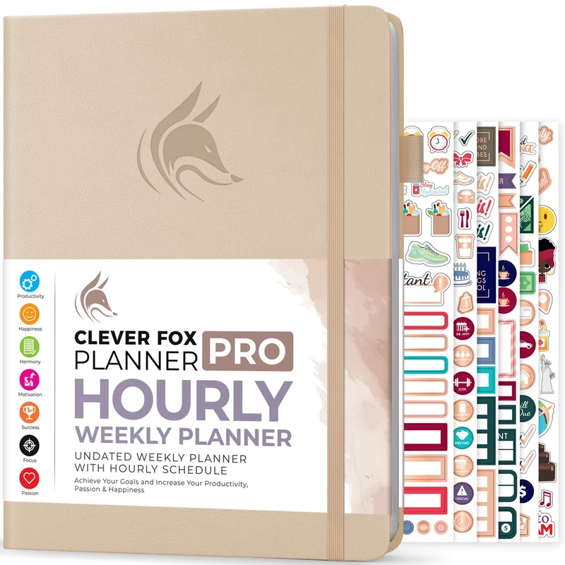 Clever Fox Planner PRO Hourly, Undated Weekly & Monthly, Seashell