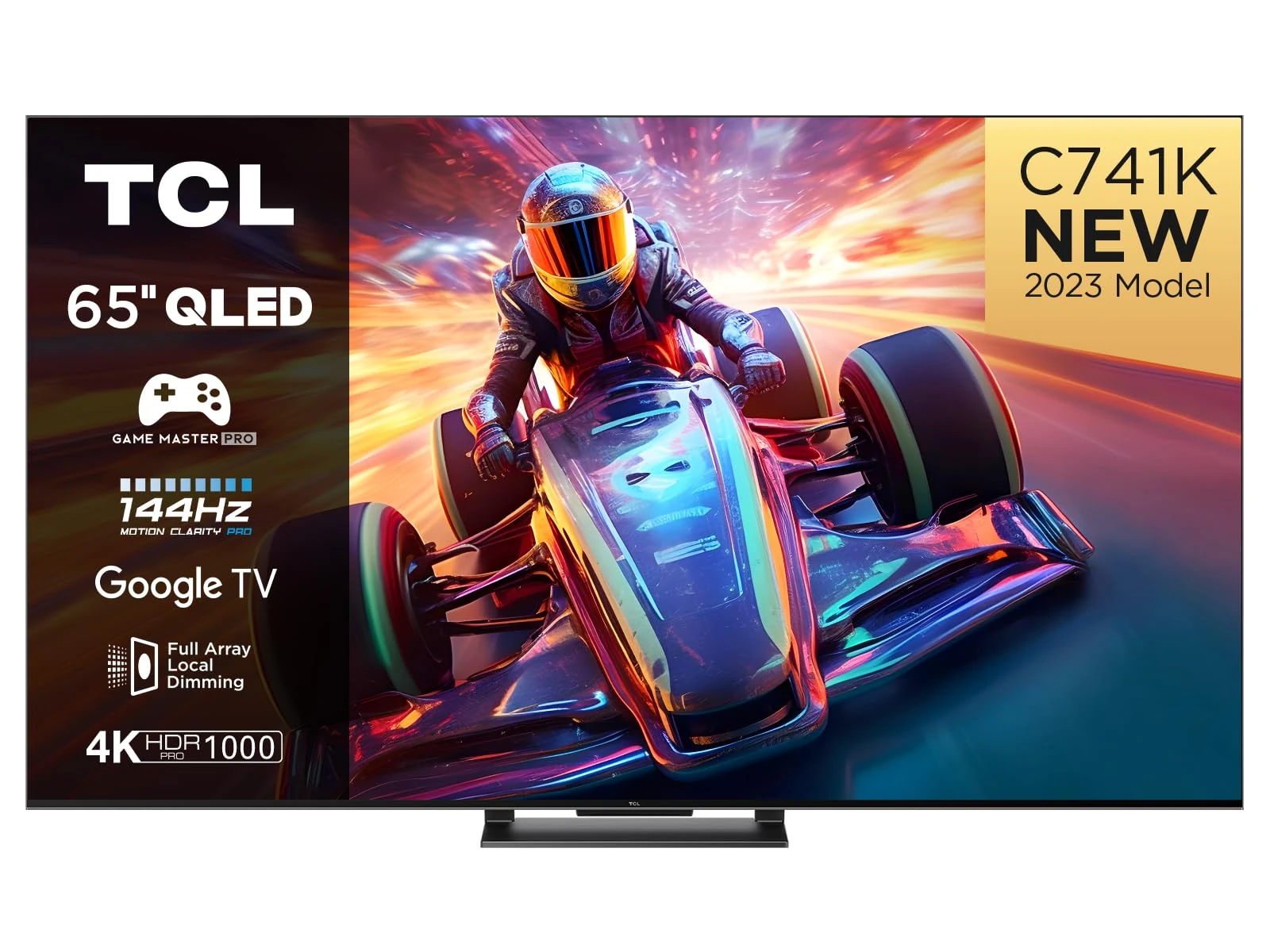 TCL 65C741K 65inch QLED Television 144Hz Full Array Local Dimming 4K UHD Smart Google TV Dolby Vision & Atmos Motion clarity Hands-Free Voice Google assistant Alexa with AMD FreeSync Premium Pro Black