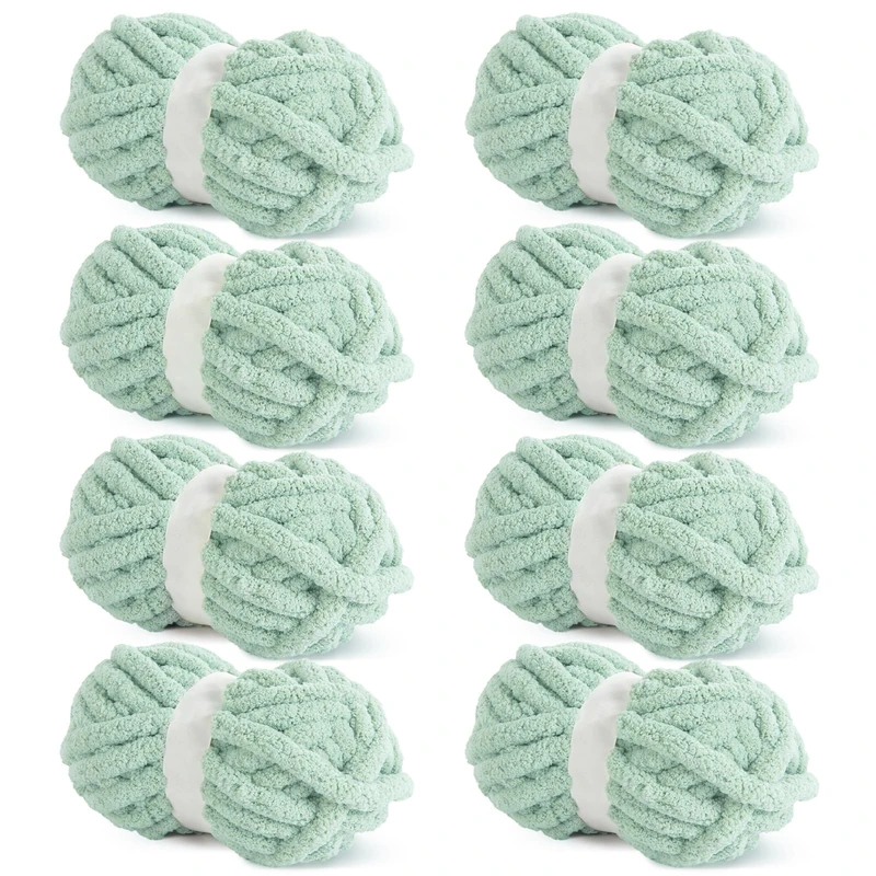 Hombys Mint Green Chunky Chenille Yarn for Crocheting & Knitting, Super Bulky, Soft Plush, 8 Jumbo Packs (27yds, 8 oz Each) - Image 1