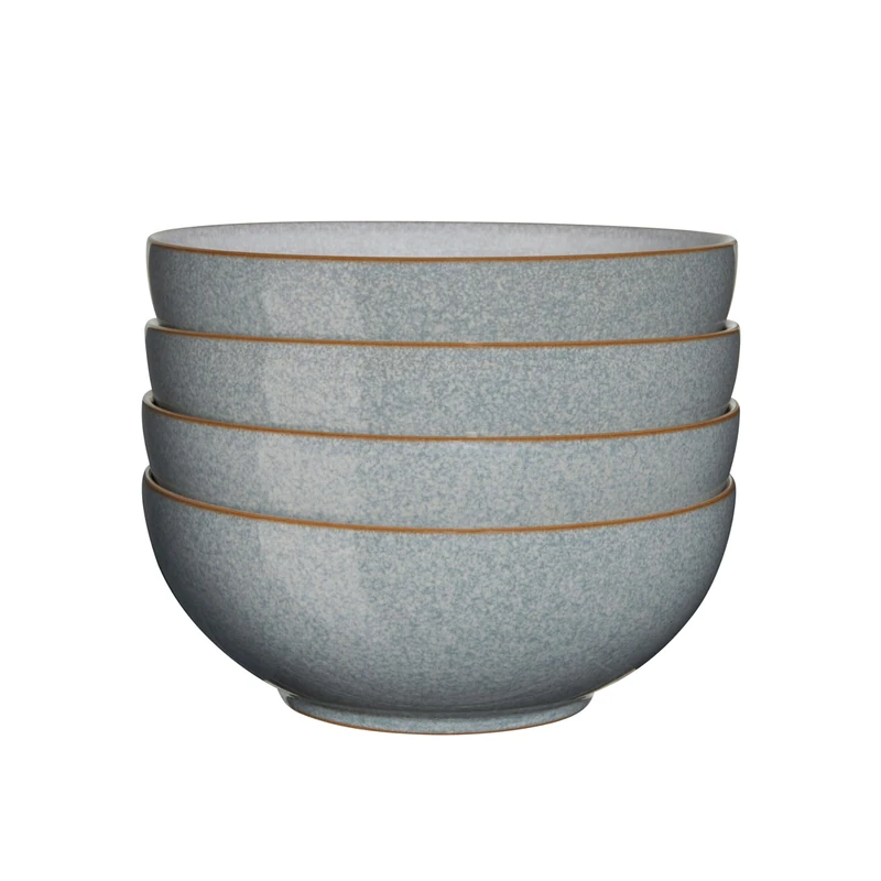 Denby - Elements Light Grey Coupe Cereal Bowls Set of 4 - Dishwasher Microwave Safe Crockery 820ml 17cm - Pale Grey Ceramic Stoneware Tableware - Chip & Crack Resistant Soup Bowls
