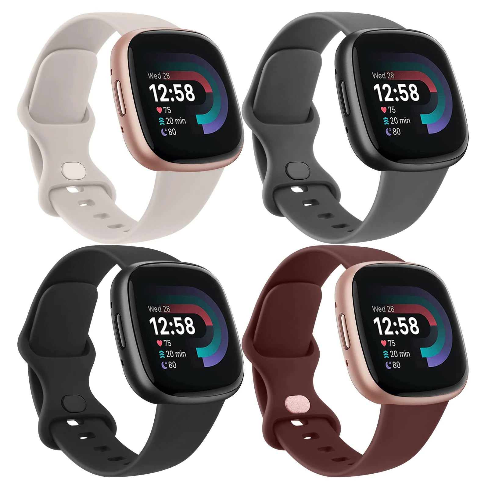 4 Pack Straps Compatible with Fitbit Versa 4 Strap/Versa 3 Straps/Fitbit Sense 2 Strap/Sense Strap for Women Men,Soft Sport Watch Strap Replacement for Fitbit Versa 4/3/Sense 2(S,Pack A)