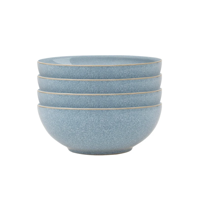 Denby - Elements Blue Coupe Cereal Bowls Set of 4 - Dishwasher Microwave Safe Crockery 820ml 17cm - Blue Ceramic Stoneware Tableware - Chip & Crack Resistant Soup Bowls