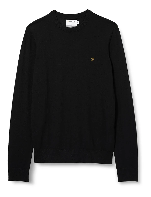 Farah - Men's Jumper, Mullen Crew Neck Sweater, Long Sleeve, Organic Cotton, Slim Fit, Black, XS - Image 1