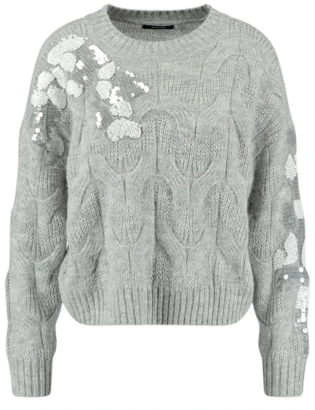 Taifun Women's Pullover with Sequin Embellishment, Long Sleeve, Knitted Cuffs, Melange, Plain, Silver Shine Patterned, 14 - Image 1