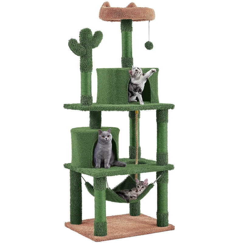 Yaheetech Cactus Cat Tree, 158cm Multi-level Cat Scratching Posts with Perch, Hammock and Dangling Ball, Cat Climbing Tower for Pets Kittens