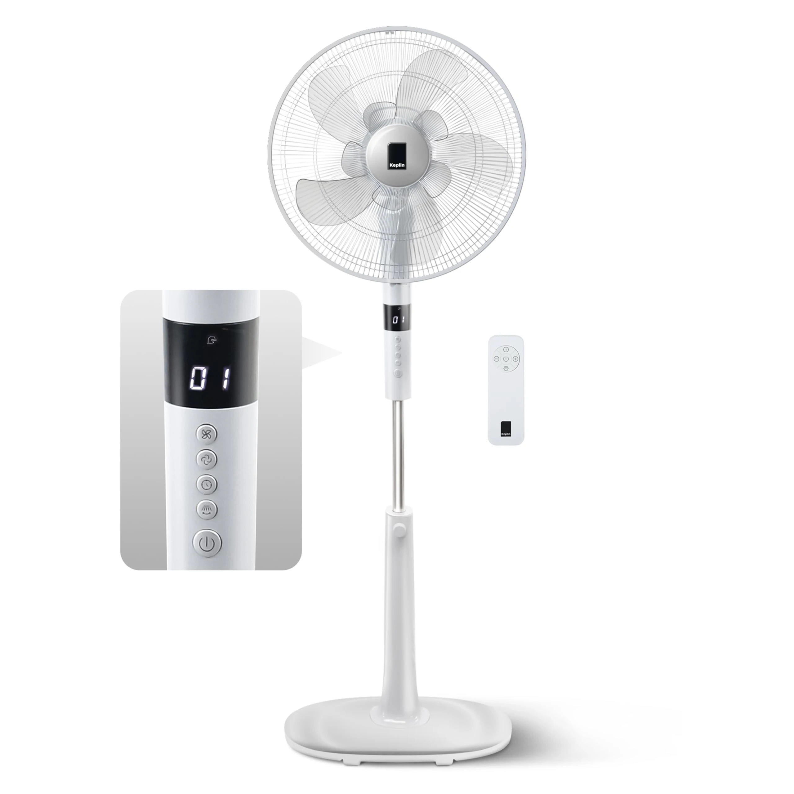 KEPLIN Pedestal Fan with Turbo Wind and Remote Control - 60W, 3-Speed Settings, 7.5-Hour Timer, Oscillating, Adjustable Height and Tilt Head - Ideal fans for Home or Office (1 Pack)