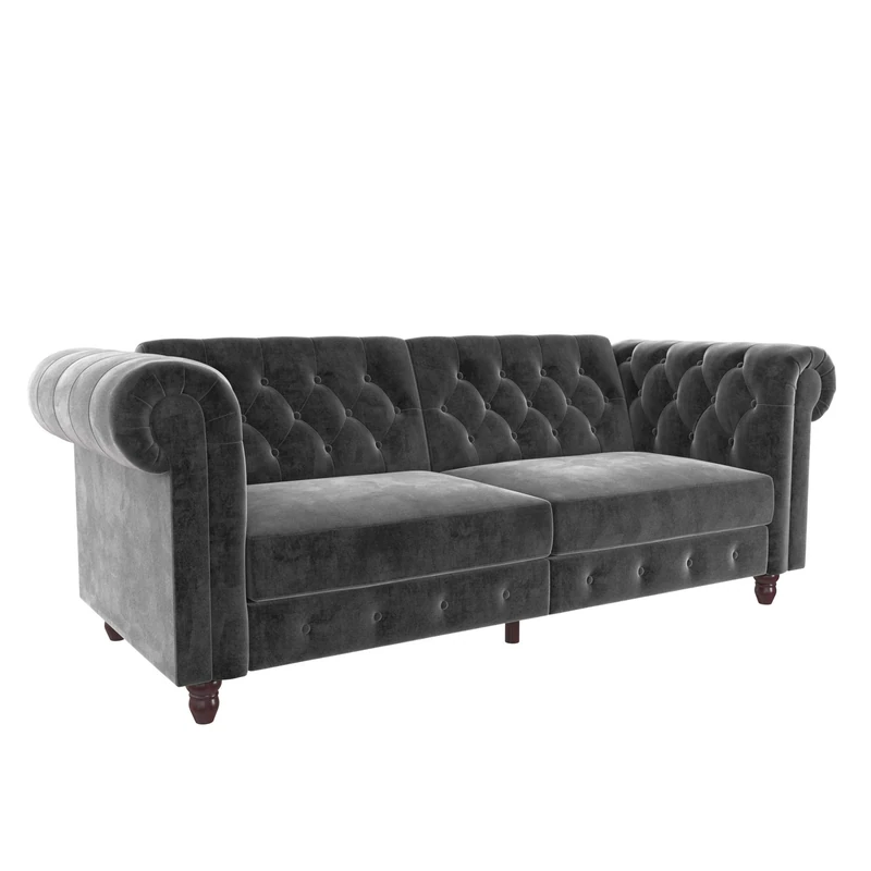 DHP Furniture Felix Chesterfield Sofa Bed Velvet Grey