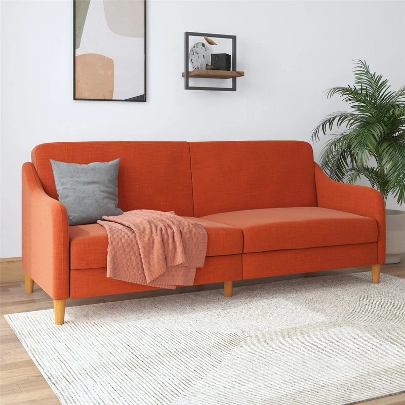 DHP Furniture Jasper Coil Sofabed Orange Linen