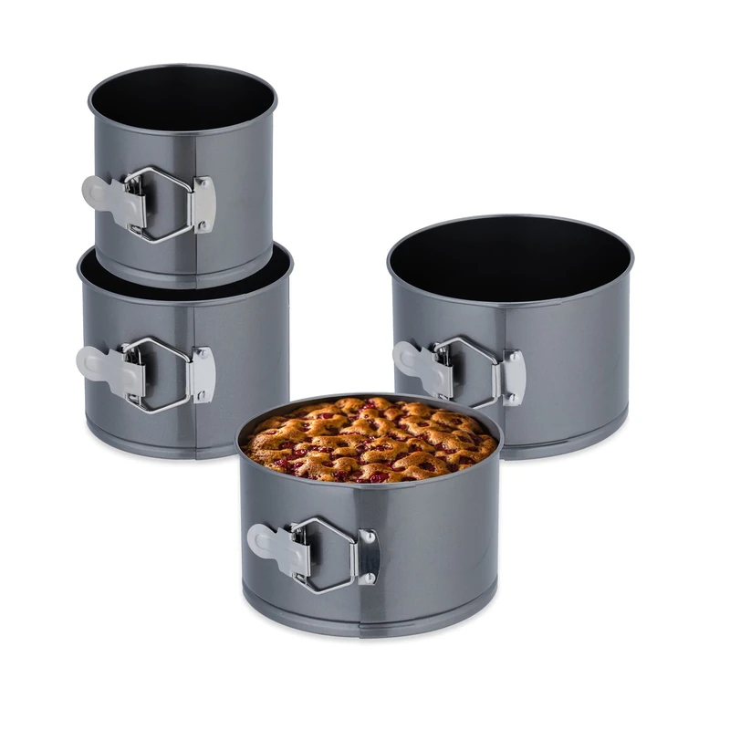 Relaxdays 4x Springform Pans, Round Baking Forms, Ø 12, 14, 16, 18 cm, Stainless Steel, Non-stick Coating, Anthracite