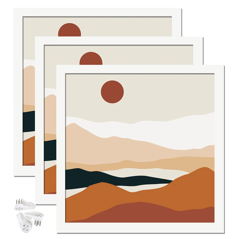 ijuerybai White 24x24 Picture Frame Set of 3, High Transparent Frame for 24 By 24 Square Photo Collage Canvas Poster Size Wall Mount and Tabletop Horizontally Vertically (White, 24 x 24 inches)