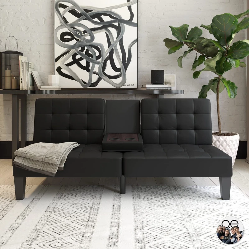 DHP Furniture Adalynn Convertible Sofabed Black Faux Leather