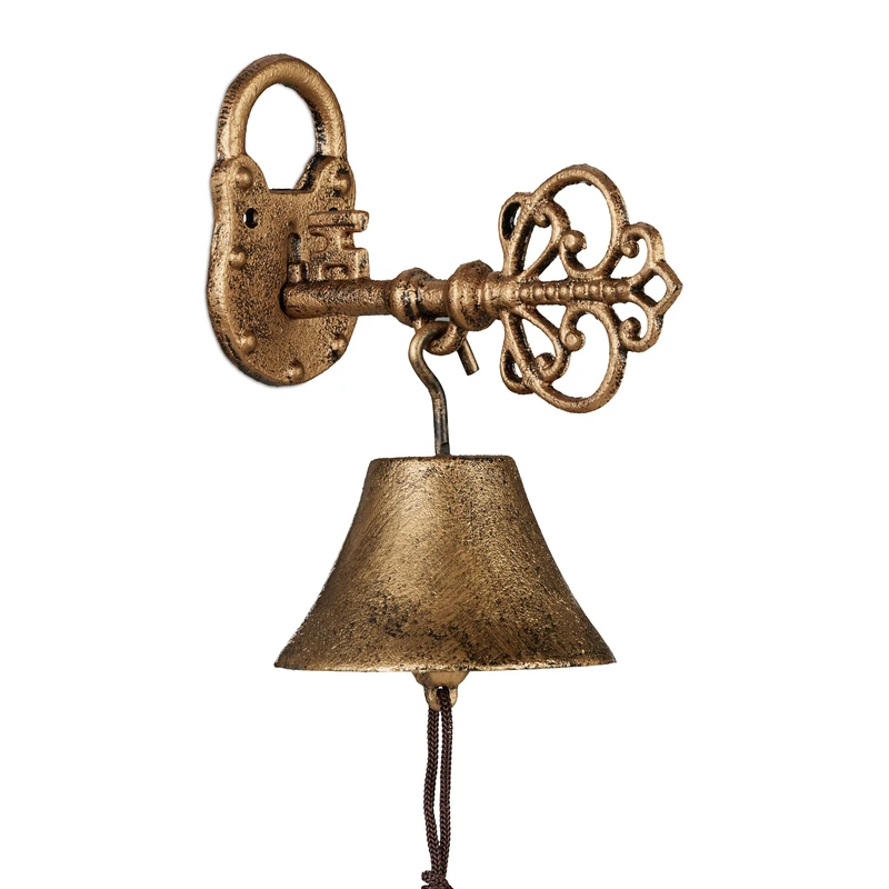 Relaxdays Cast Iron Door Bell - Antique Gold Hanging Bell