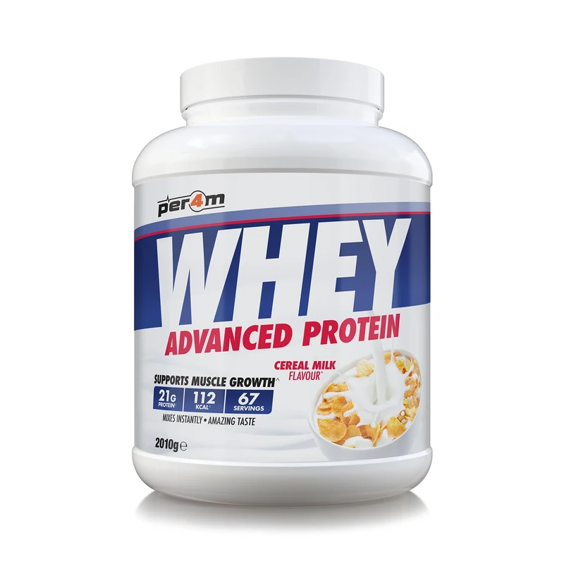 Per4m Whey Protein Powder | High Protein Shake for Muscle Growth & Recovery | Low Sugar Gym Supplement | Sports Nutrition Drink + Amino Acids (2010g, Cereal Milk)