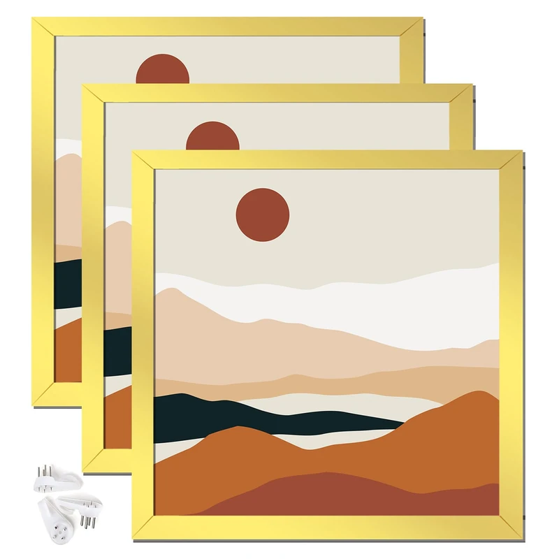 ijuerybai Gold 24x24 Picture Frame Set of 3, High Transparent Frame for 24 By 24 Square Photo Collage Canvas Poster Size Wall Mount and Tabletop Horizontally Vertically (Gold, 24 x 24 inches)