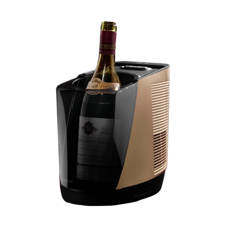 VIVANT VENUS Portable Wine Chiller - Advanced IC Temperature Sensor & Dual-Cooling System, Full Wine & Champagne Bottle Display (up to 4½" Diameter), Rechargeable Lithium Battery, Gold.