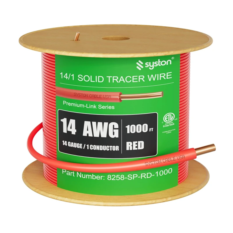 SYSTON CABLE TECHNOLOGY 14 AWG Tracer Wire 600V Solid Conductor Direct Burial, Underground Tracer Wire for Locating Underground Pipes Line Gas Water Sewer Pipe and Fiber Optic