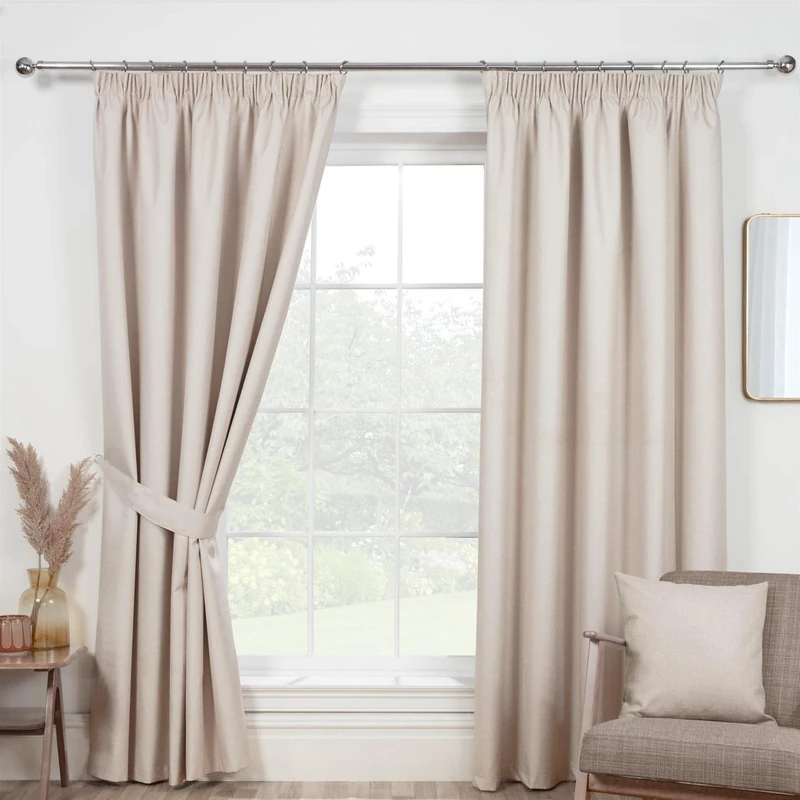 Sundour Eclipse Blackout Pencil Pleat Curtains Natural Beige 90x90 Fully Lined Curtain Pair