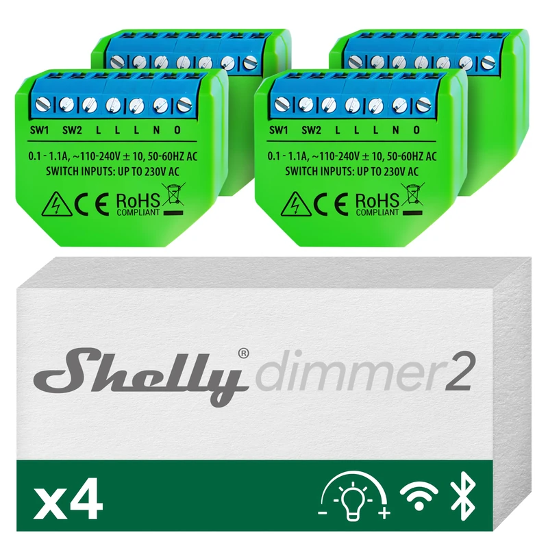 Shelly Dimmer 2 | WiFi Smart Dimmer Switch | No Neutral Wire Required | Home Automation | Alexa & Google Home | iOS Android App| No Hub Required | Wireless Switch | Dimmable Lights (4 pack)
