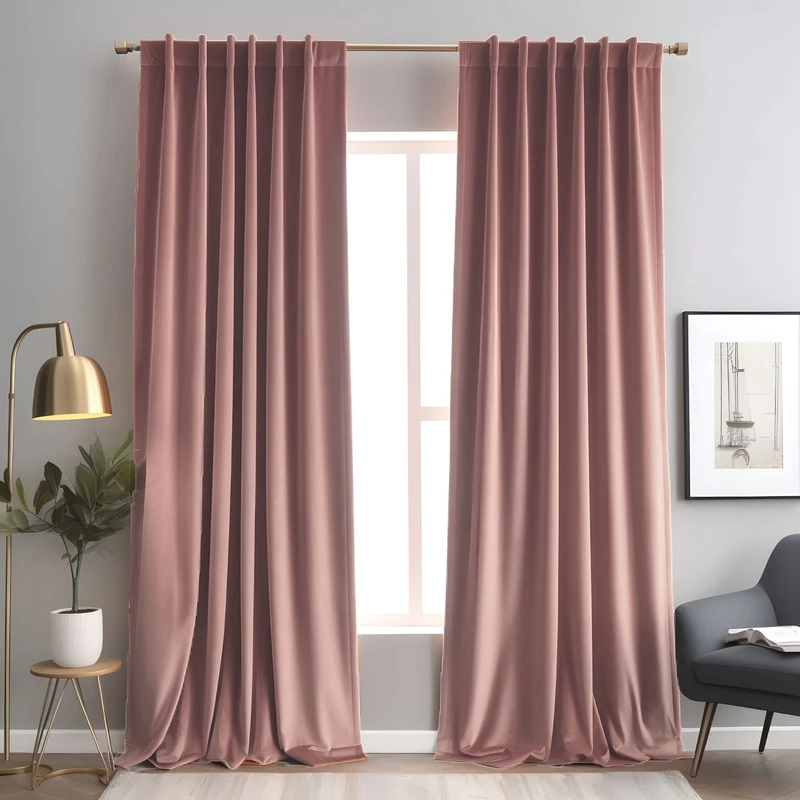 Aljctns Wild Rose Velvet Curtains 96 inches Long Luxury 75% Blackout Curtains for Bedroom Living Room,Thermal Insulated Super Soft Window Drapes Rod Pocket & Back Tab, 52" W x 96" L, 2 Panels