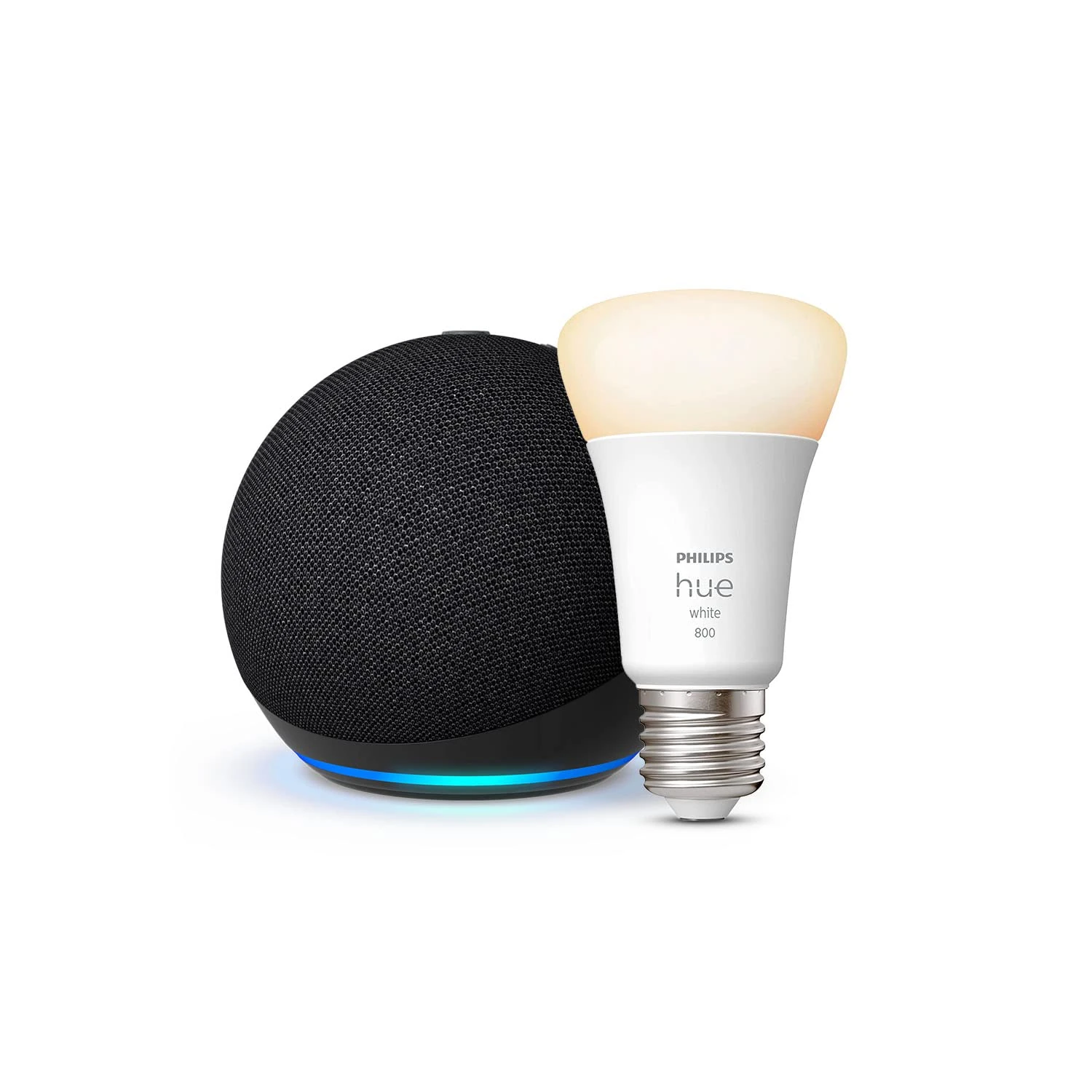 Echo Dot (5th generation) | Charcoal + Philips Hue White Smart Light Bulb LED (E27), Works with Alexa - Smart Home Starter Kit