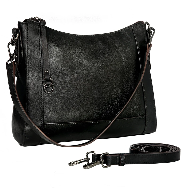 Iswee Genuine Leather Crossbody Bags for Women Satchel Purse Hobo Handbag Ladies Vintage Shoulder Bag Work, Black, Women Shoulder Bag Satchel
