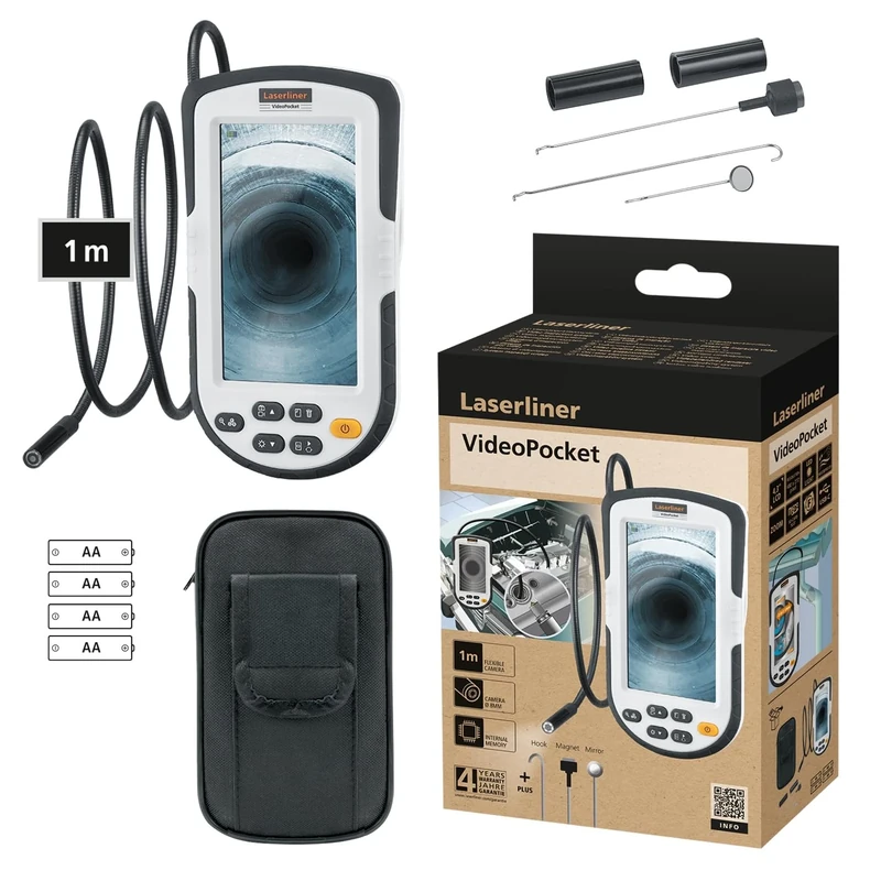 Laserliner endoscope camera with light, VideoPocket, inspection camera for pipes, cavities and motor vehicles, waterproof pipe camera, video inspection system with large display - Image 1