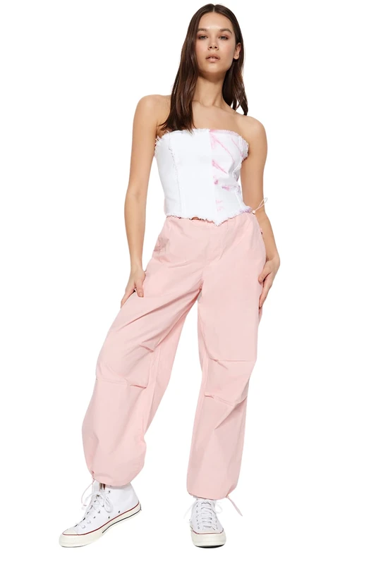Trendyol Women Normal Waist Wide Leg Jogger Jeans,Pink,34
