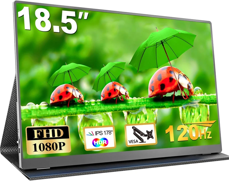 CUIUIC 18.5 Inch Portable Monitor, 120Hz 1080P IPS Portable Screen for Laptop, Travel Monitor with HDR 100% sRGB VESA, Second Screen for Laptop, PS5, Xbox, Phone