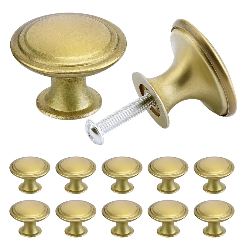 TsunNee 24PCS Vintage Cabinet Knobs, Chic Drawer Knobs, Antique Brass Kitchen Cupboard Handles, 30mm Round Furniture Door Knobs