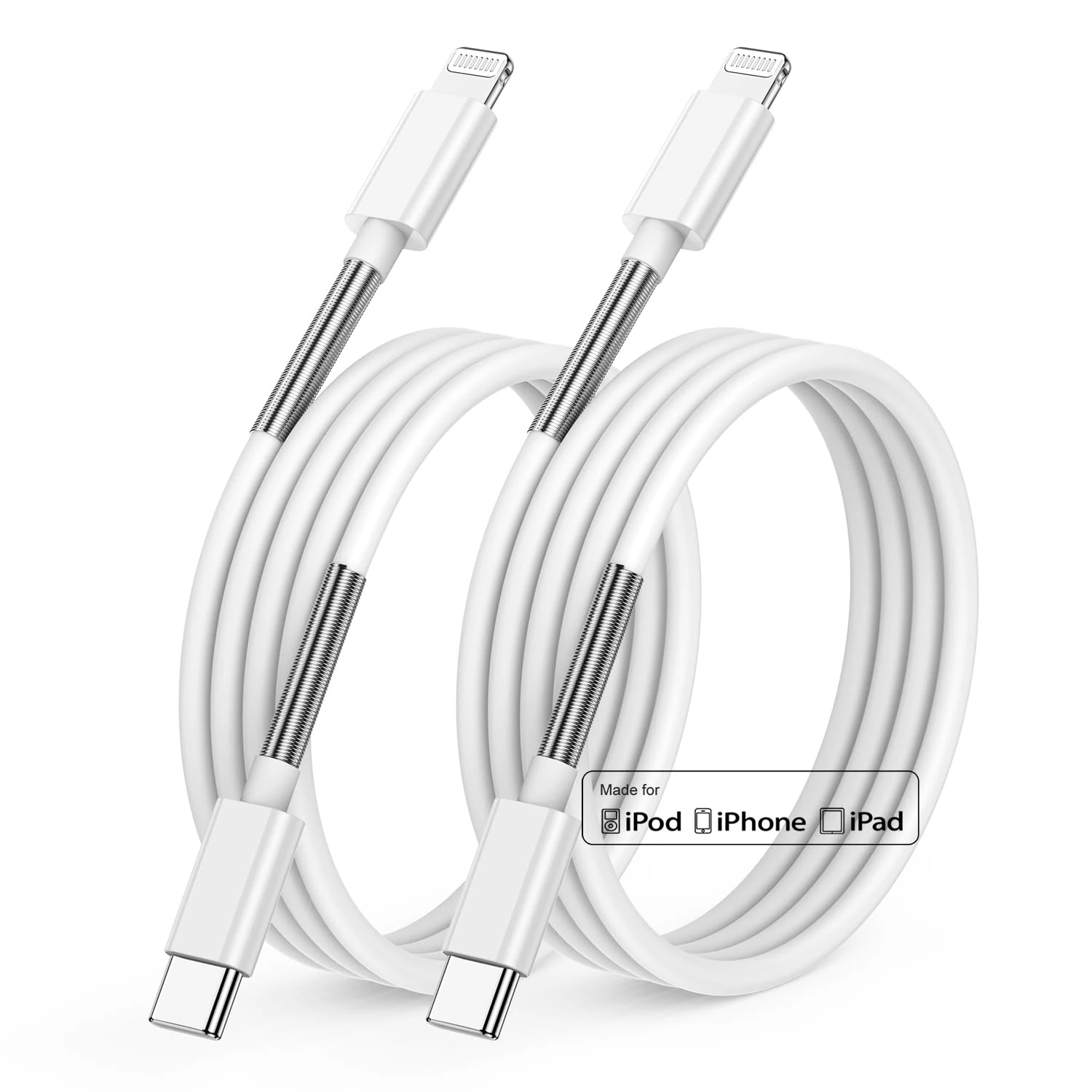 Jeenek USB C to Lightning Cable 2M, [MFi Certified] 2Pack iPhone 14 Charger Lead Fast Charge Type Charging Cord Wire Apple Pro Max/13 Mini/12/11/XR/XS/8 Plus, Quick Charging, White-With Spring