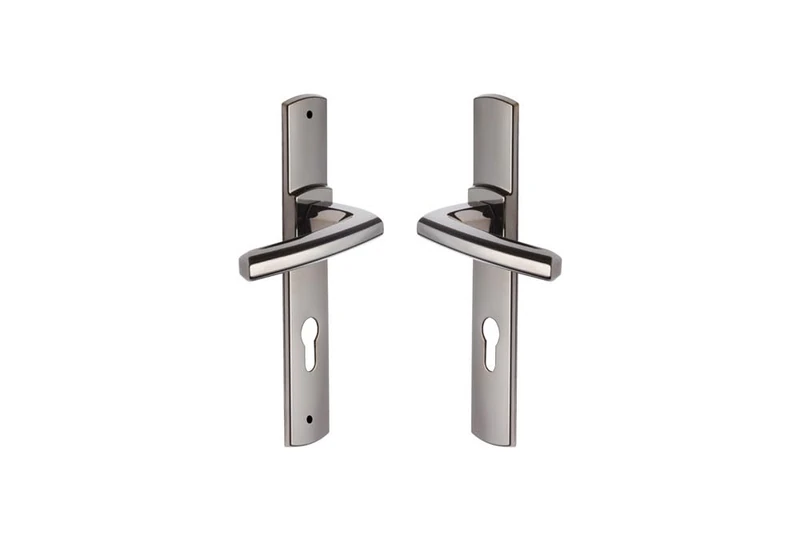 Vachette SCULT Set of Door Handles on Plate - Key Version I for Entrance Door/Cellar/Shed - Distance 195 mm - Durable Zamak Material - 10 Year Guarantee - Black Diamond Finish - Image 1