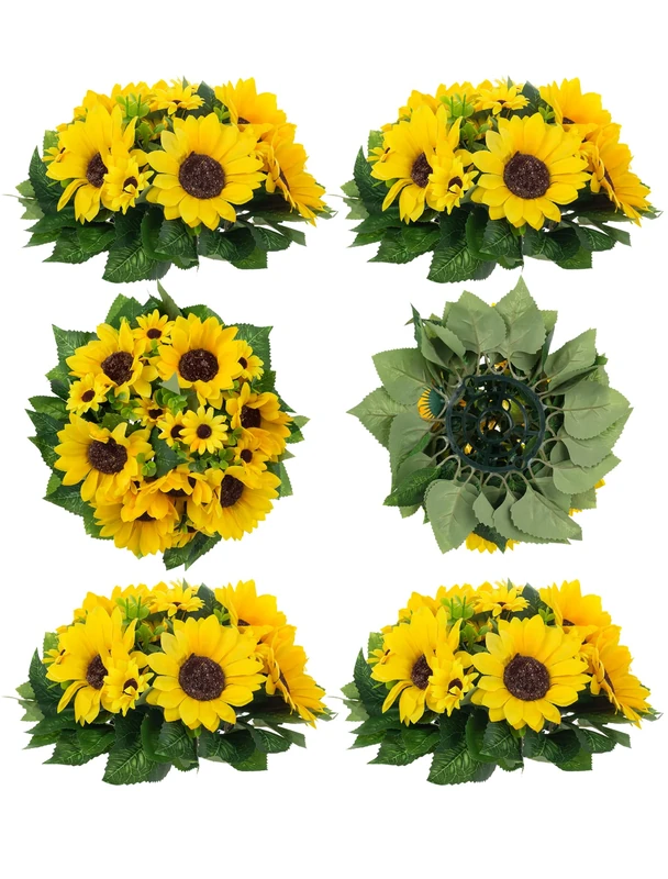 BLOSMON Sunflower Artificial Flowers Ball Centerpieces 6 Pcs Fake Sunflower Flowers Center Pieces Decoration for Wedding Table Silk Kissing Floral Bouquet Arrangements for Home Party Event DIY Decor