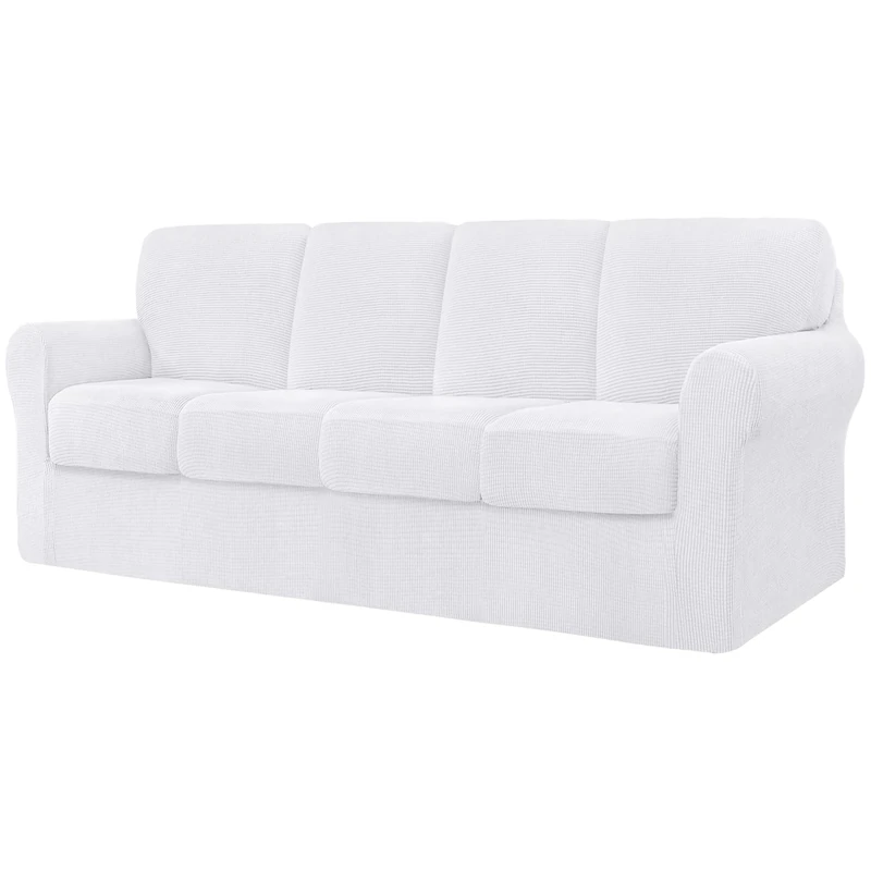 CHUN YI 9 Pieces Stretch Sofa Cover 4 Seater with Four Separate Cushions and Backrests Stylish Jacquard Spandex Fabric Sofa Slipcover for Living Room Furniture Protector(4 Seater，White