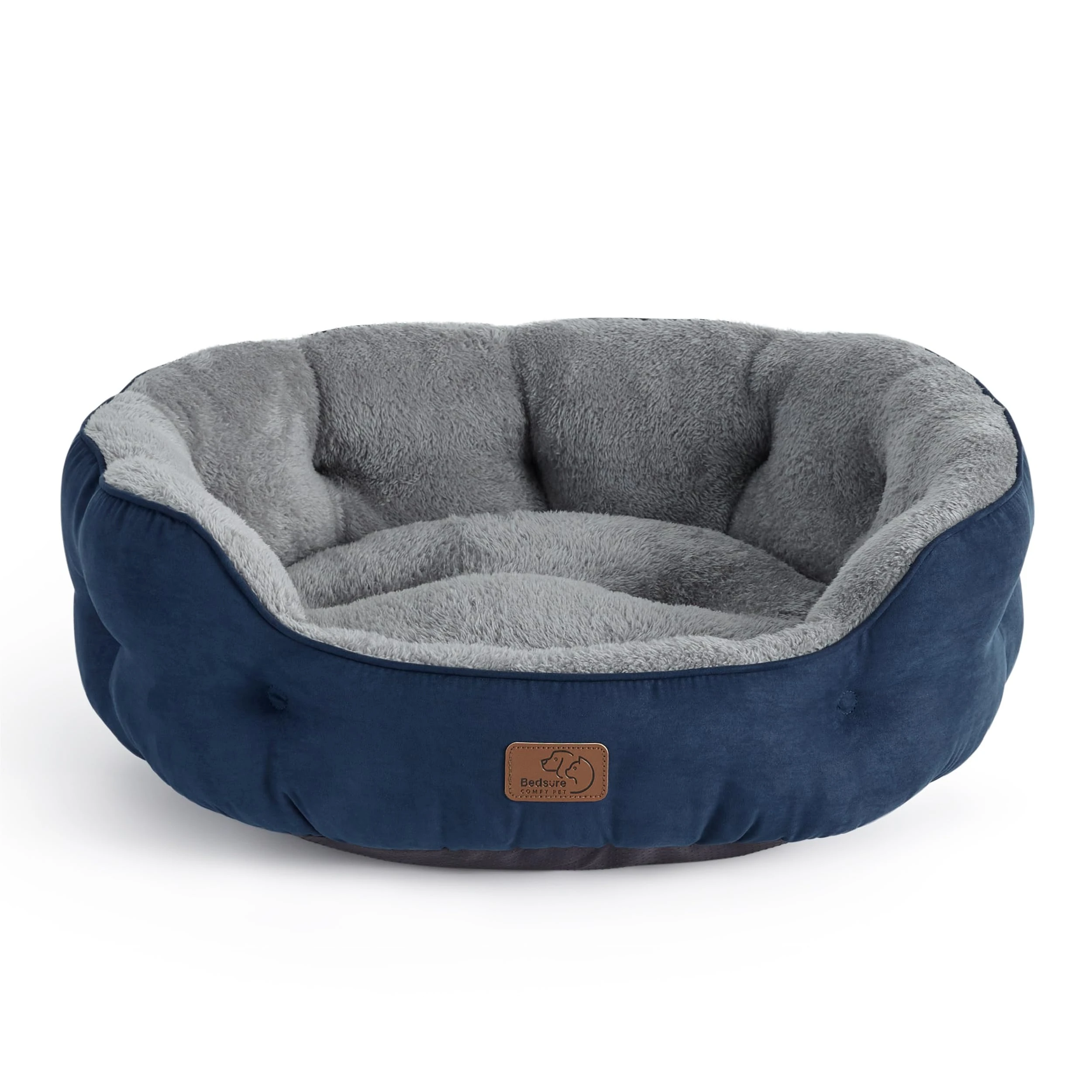 Bedsure Cat Bed for Indoor Cats - 51x48x15cm Round Washable Kitten Bed with Slip-Resistant Bottom and Reversible Cushion, Navy