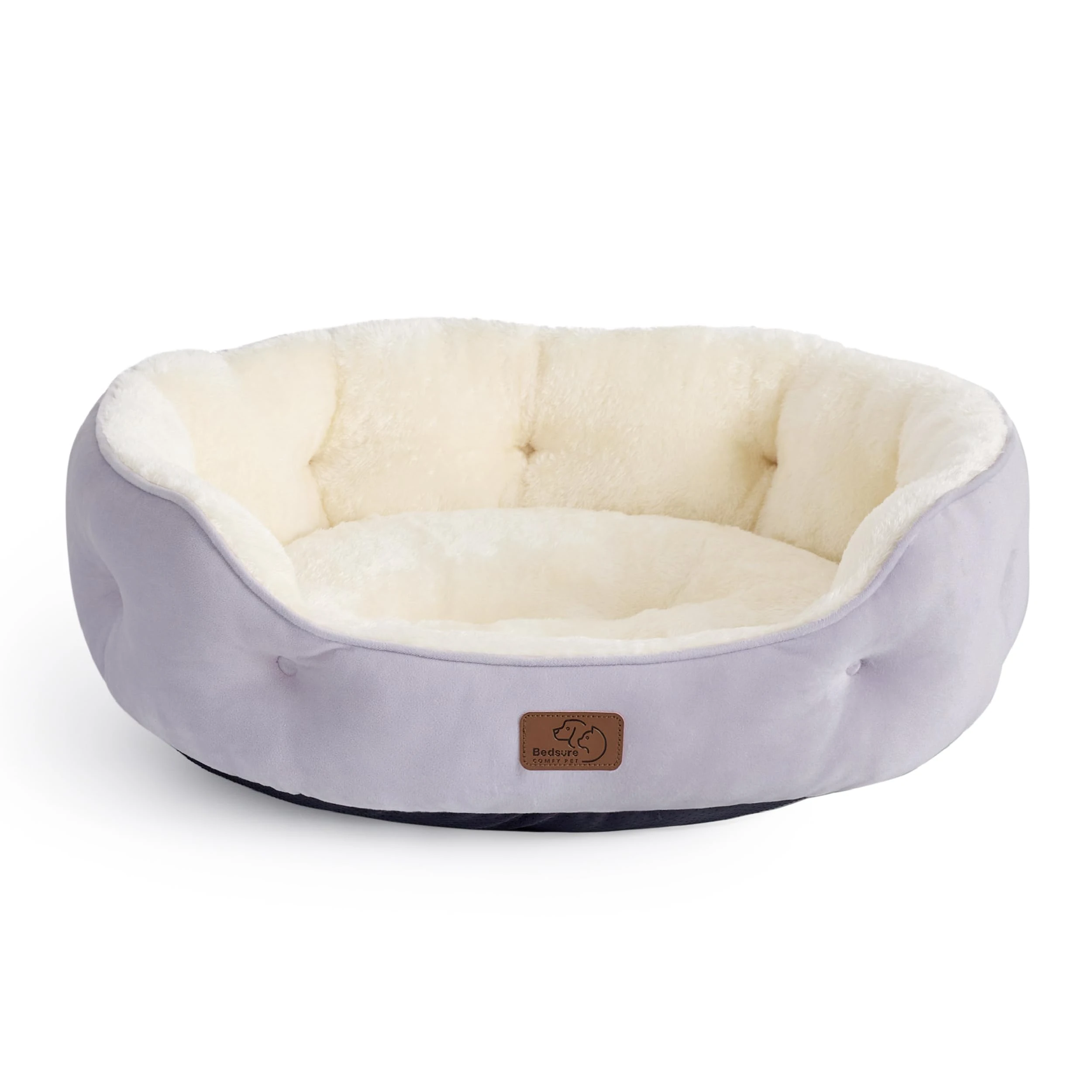 Bedsure Cat Bed for Indoor Cats - 51x48x15cm Round Washable Kitten Bed with Slip-Resistant Bottom and Reversible Cushion, Misty Lilac