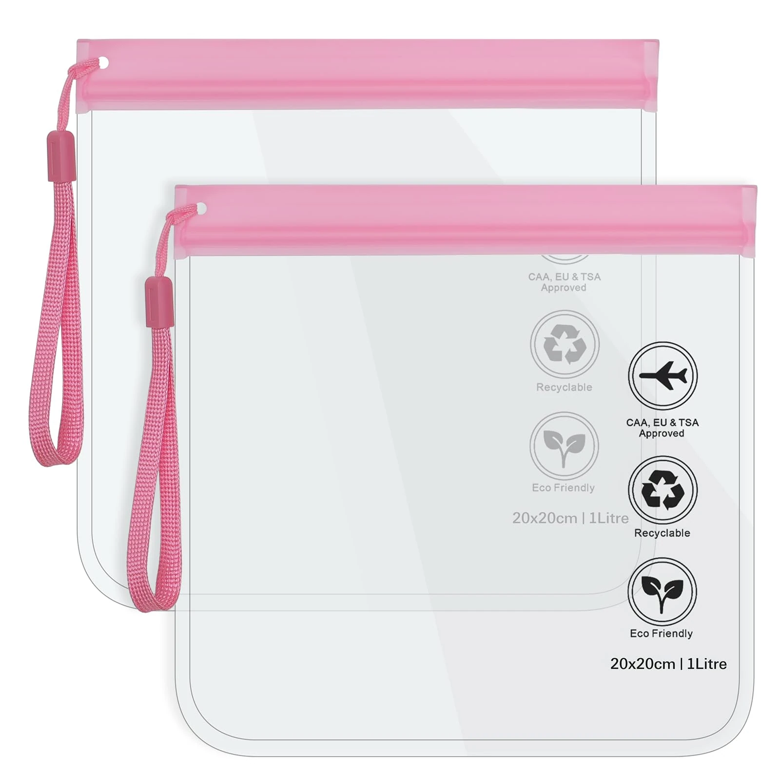 4 PC Pink Clear Travel Toiletry Bag - Airport Security Liquids Bags, Airport Liquid Bag 20 x 20cm TSA Approved, Travel Accessories Makeup Bags Holiday Essentials Luggage for Men Women