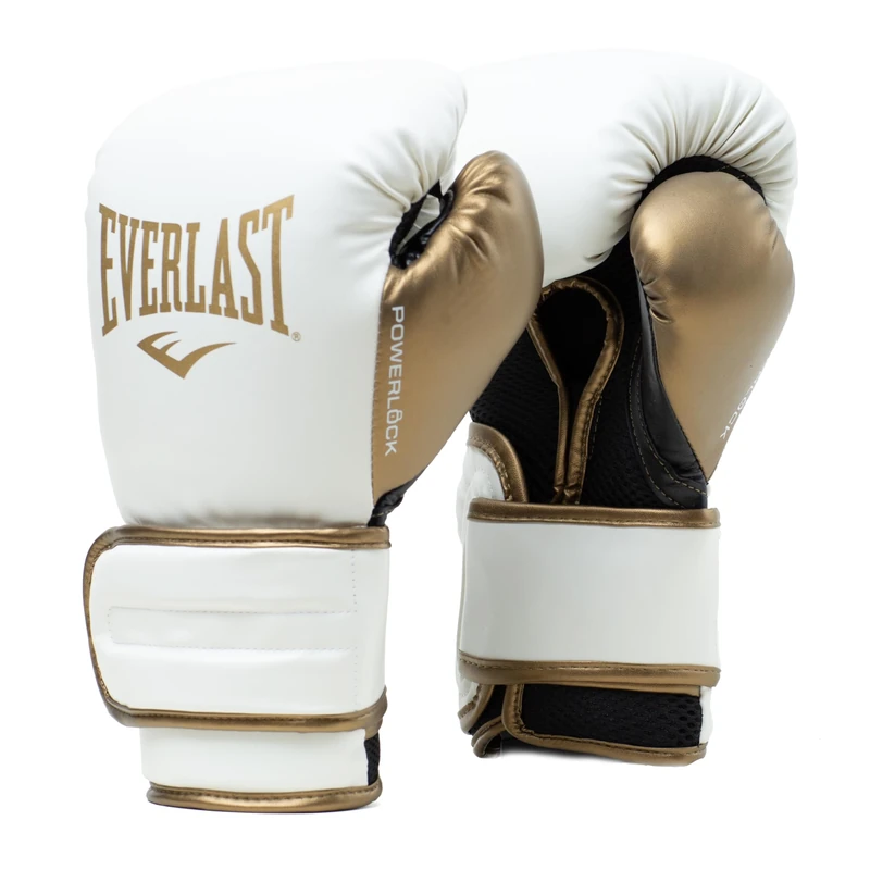 Everlast Powerlock 2R 16oz Boxing Gloves, White/Gold Boxing Gloves for Bags, Mitt Work & Sparring, Advanced Turnback Wrist Support, Quad Layered Foam Inner & Ergonomic Grip - Authentic Everlast Gear