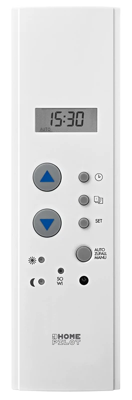 HOMEPILOT Timer belt box format, shutter control for roller shutter motor, suitable for belt box, belt box clock with random function, daily program, connection for sun sensor, 230 V, white