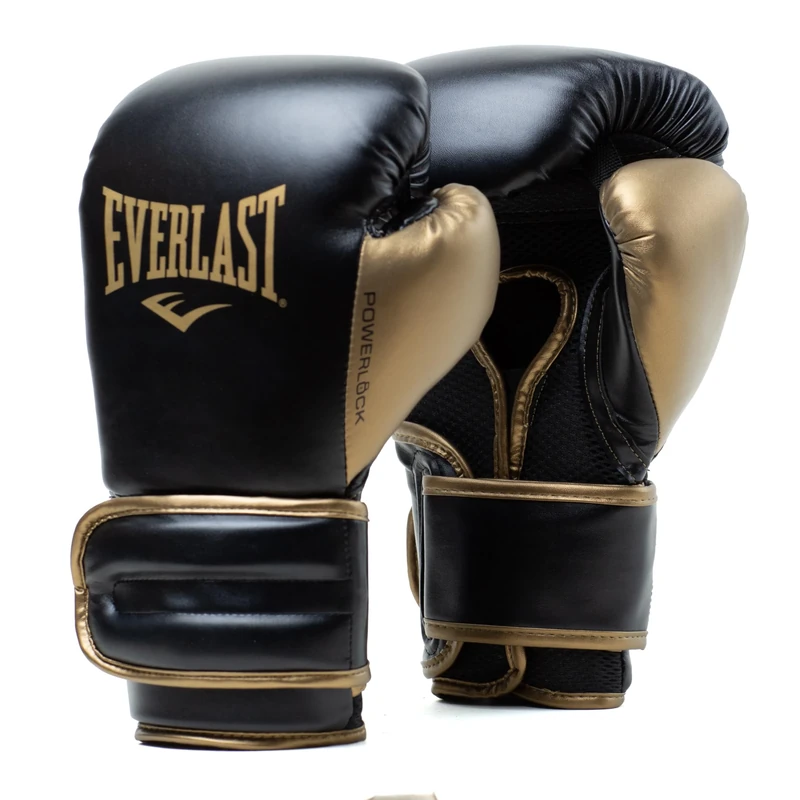 Everlast Powerlock2 Boxing Gloves Black/Gold 12oz - Enhanced Performance and Style. Ideal Training Gloves for Boxing